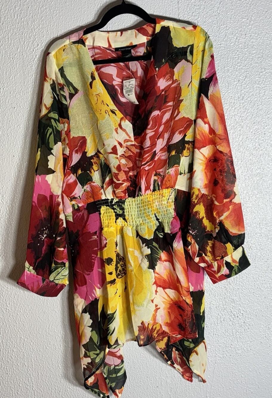 Ashley Stewart Multicolor Floral 3/4 Sleeve V-Neck Polyester Romper 14/16